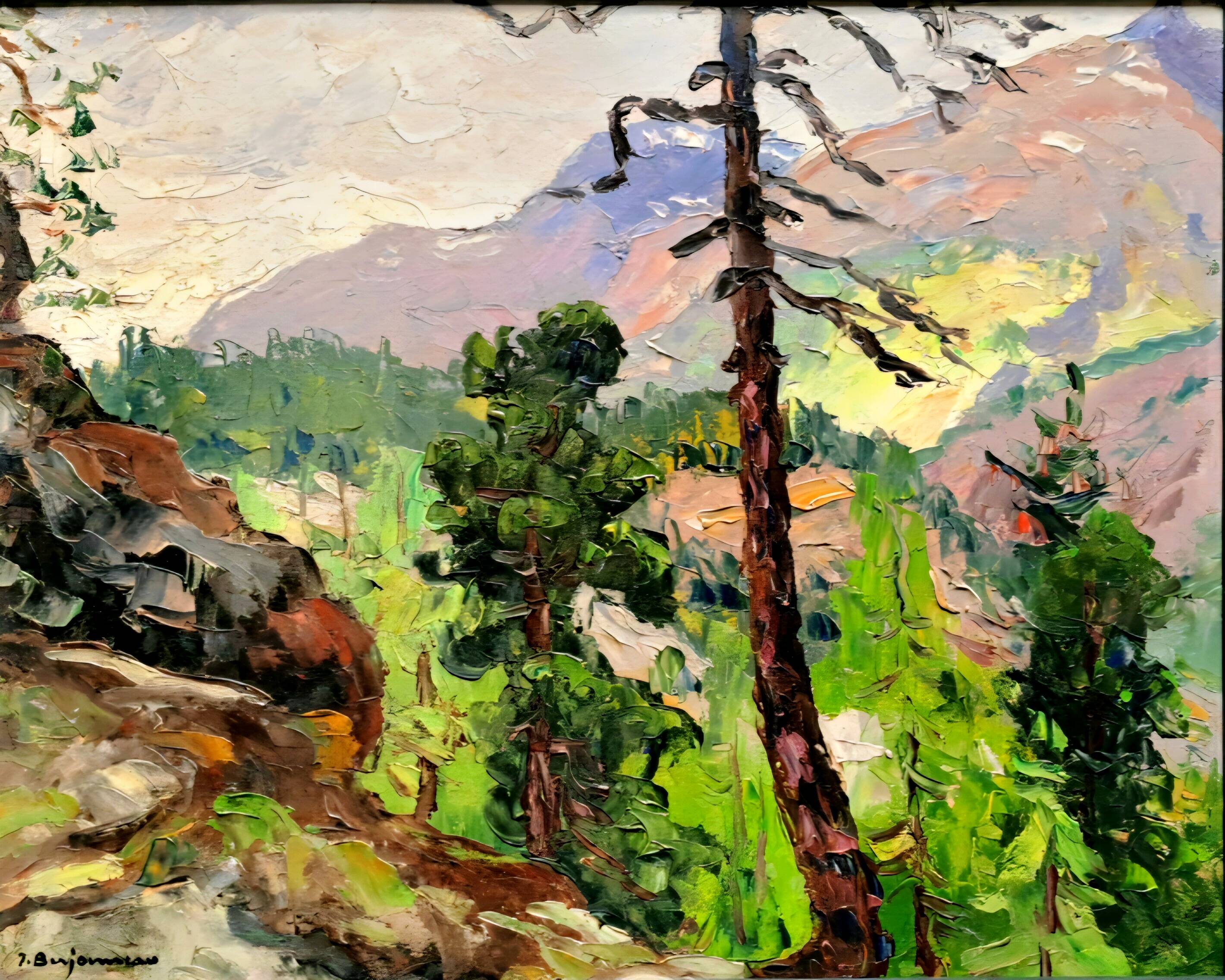 Pair of post-impressionist paintings signed BERJONNEAU, oil on cardboard.