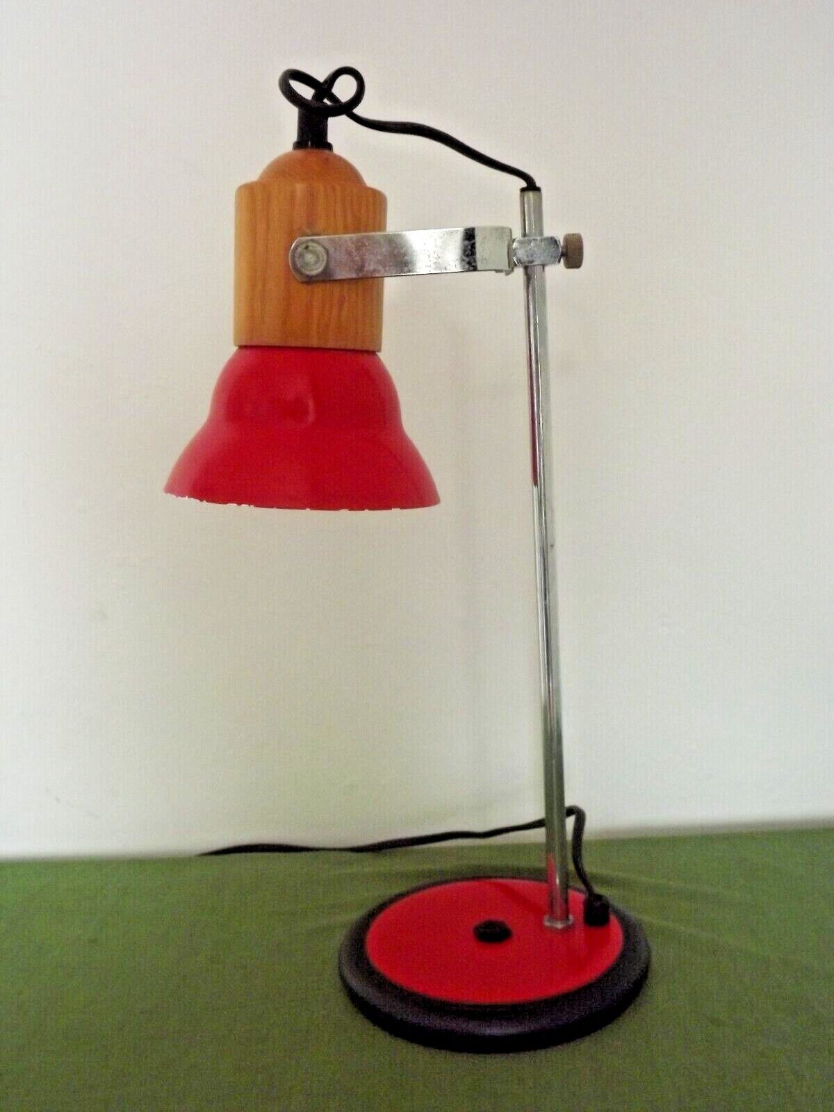 Adjustable vintage French desk lamp in red, black, silver & wood effect 3631