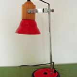 Adjustable vintage French desk lamp in red, black, silver & wood effect 3631
