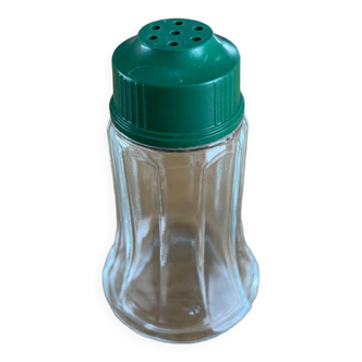 Vintage salt shaker with green Bakelite cap