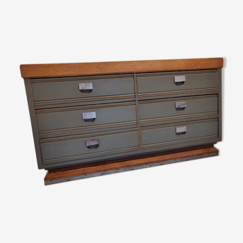 Patinated loom cabinet 6 drawers