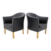 Pair of 1970s Mogens Hansen MH80 "Queen Chairs" in Black Leather and Oak