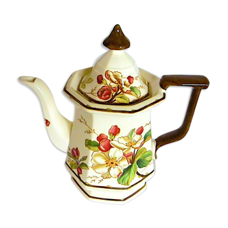Coffee maker in earthenware decorated with hawthorn flowers, from the house Villeroy--Boch, model "Portobello"