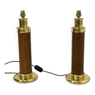 Paire de pieds de lampe en bois et laiton, 1960