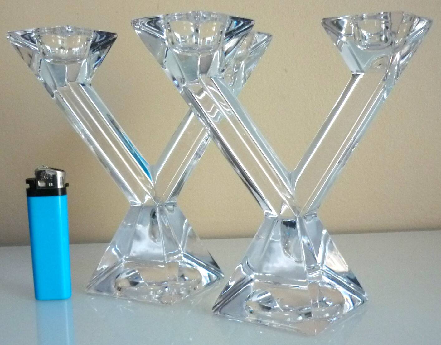 Pair of candlesticks, candelabra, crystal signed Villeroy & Boch, design and chic