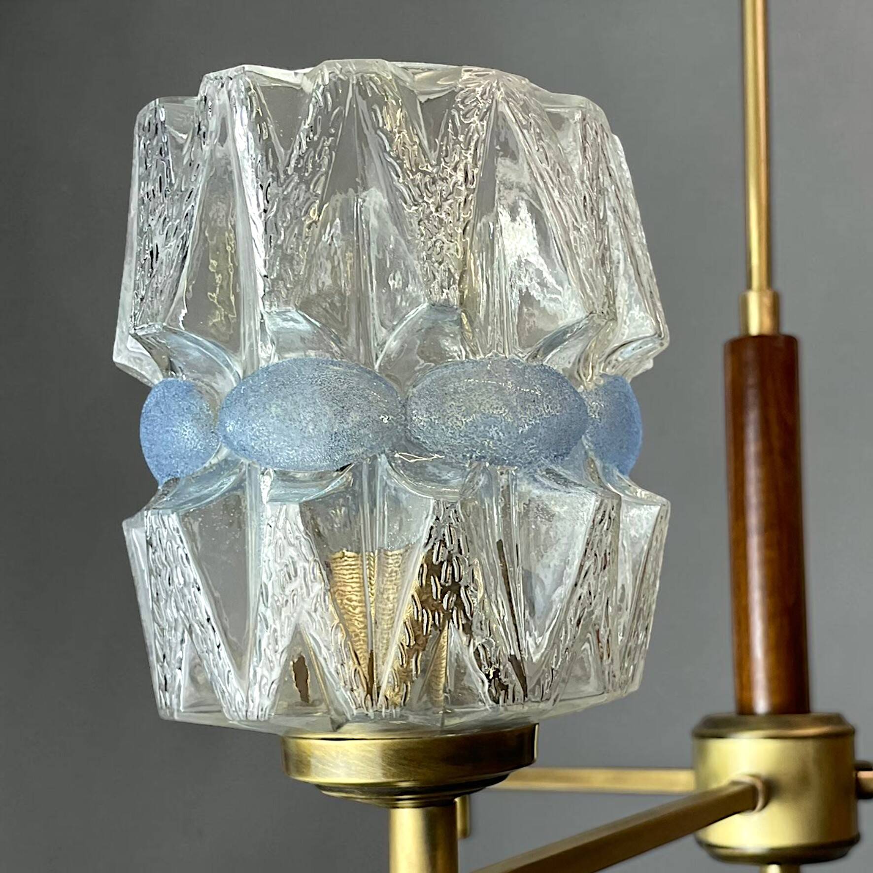 Mid Century Modern 3-light wood and glass chandelier