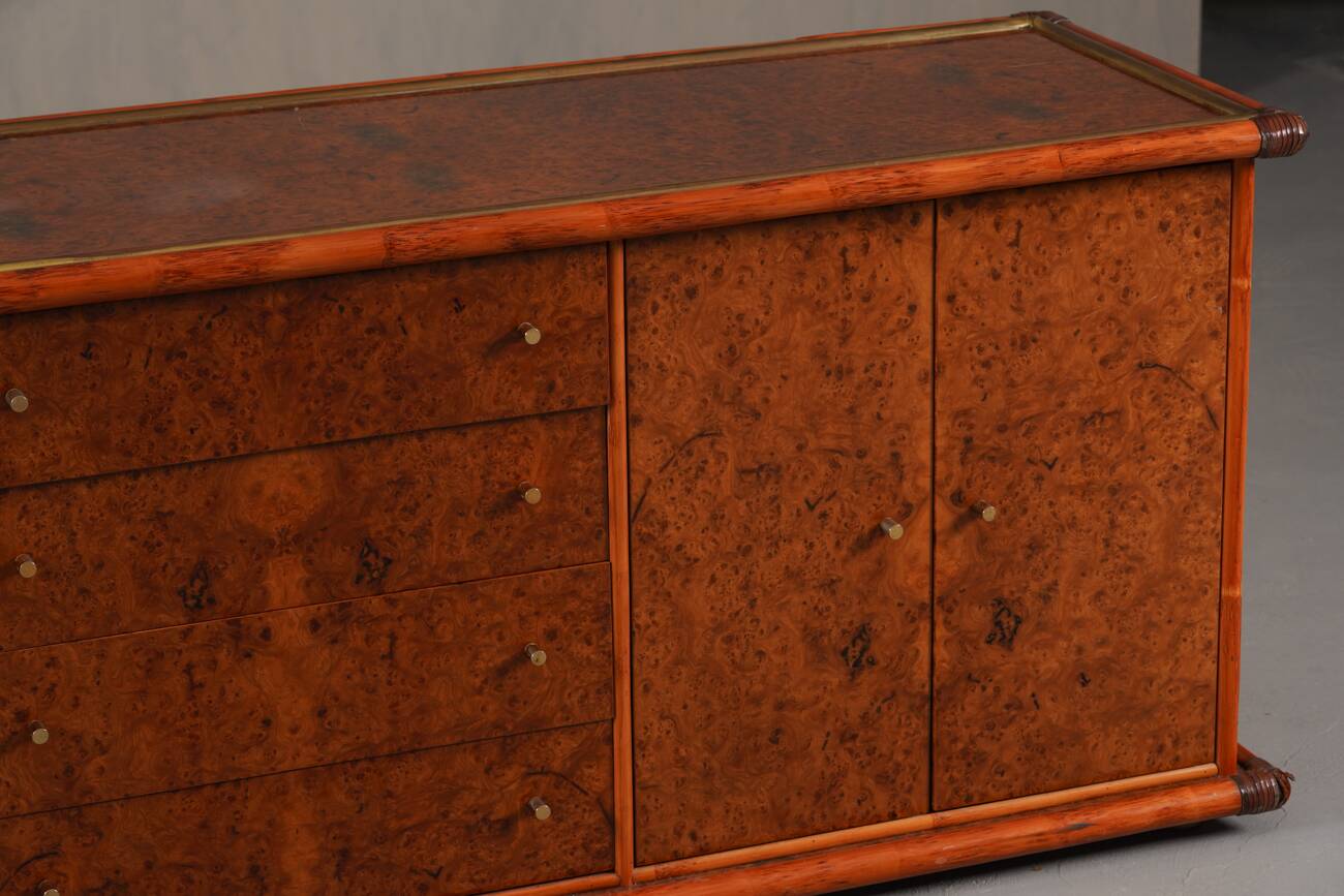 Vintage Italian sideboard in burl elm by Alberto Smania for Studio Smania Interni, Italy, 1960s