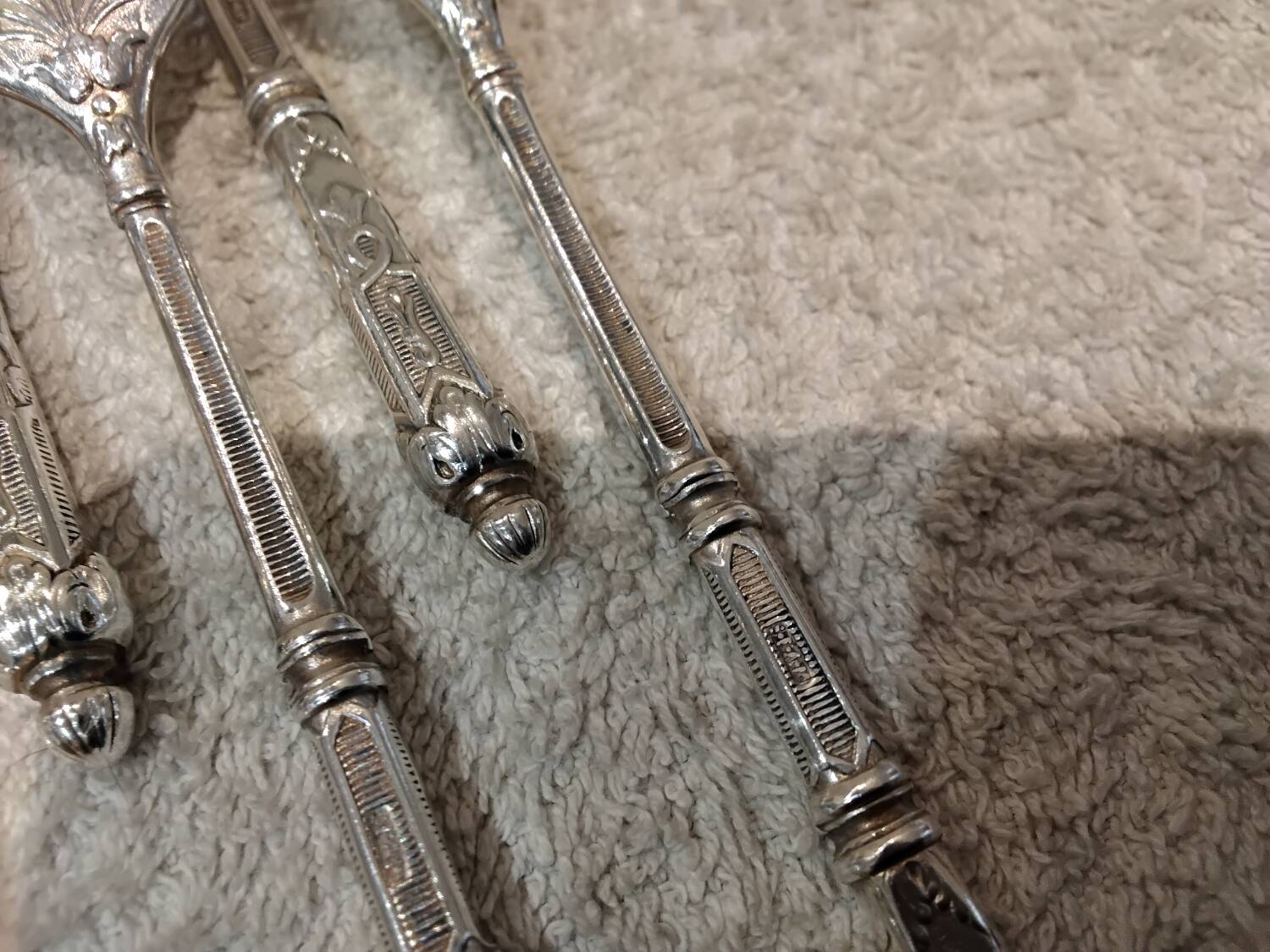 12 silver-plated metal cake forks with 4 prongs, Russian silversmith SFAM.