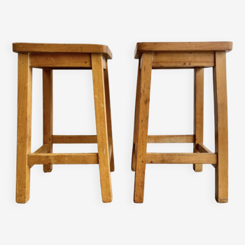 Pair of Oak Laboratory Stools