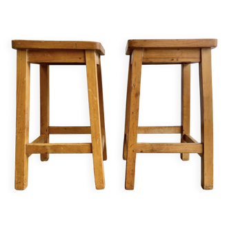 Pair of Oak Laboratory Stools