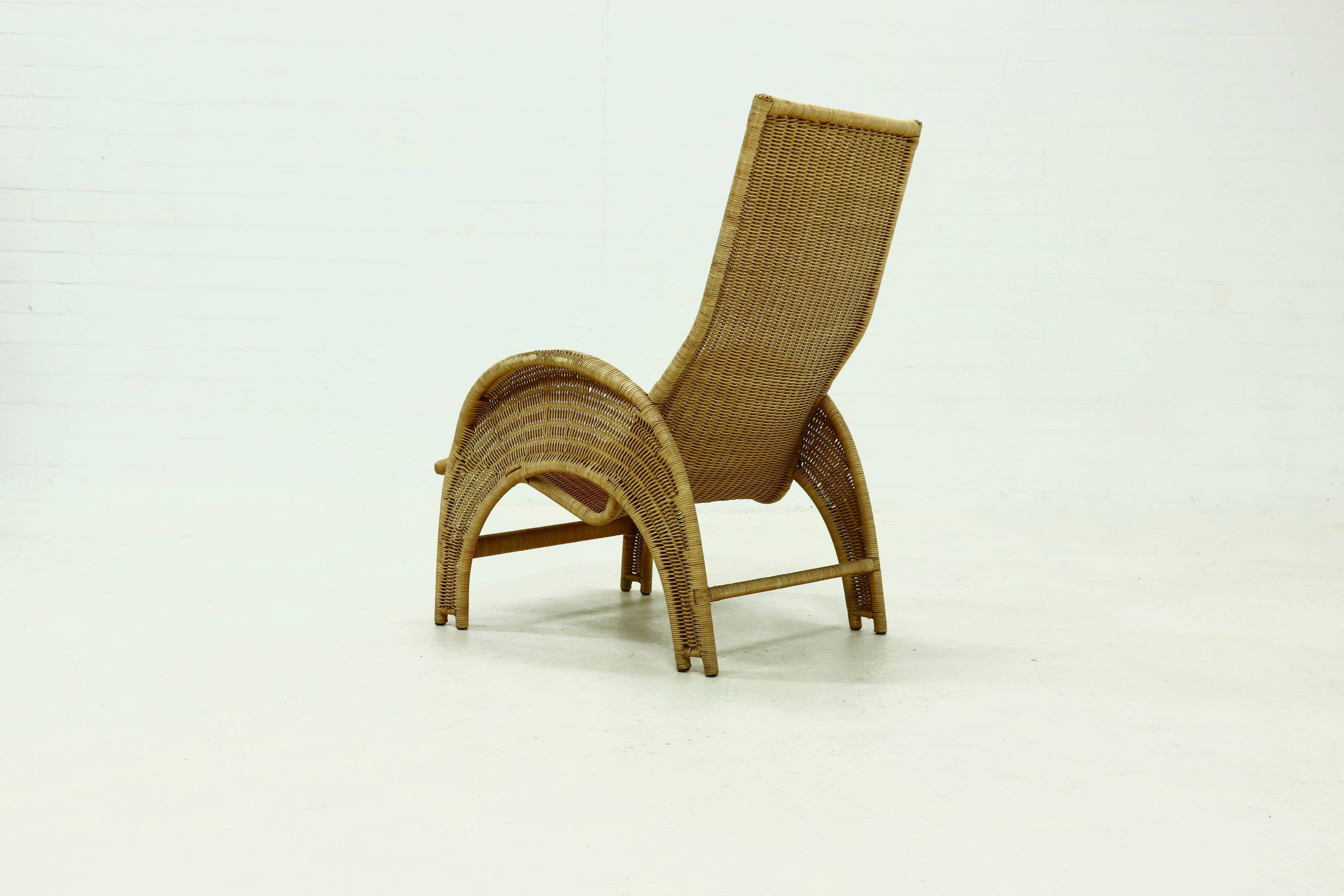 Mid Century Rattan Lounge Chair 1970s