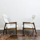Pair of white boucle gfm 64 high back armchairs by edmund homa, 1960s