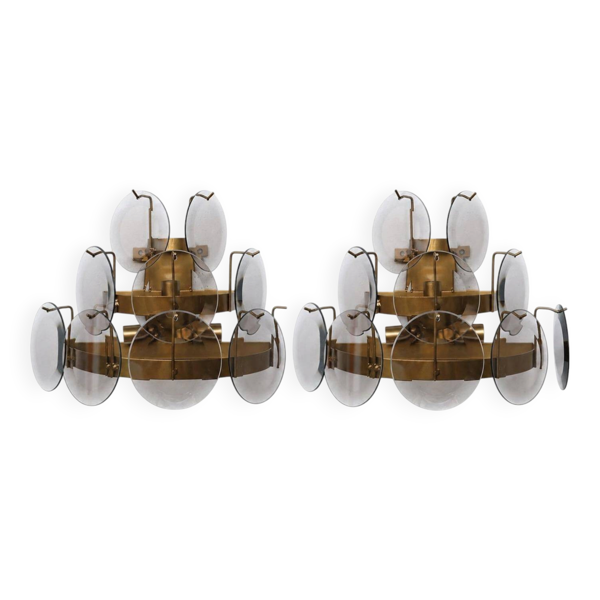 Set of 2 Vistosi Murano Wall Lamps Smoked Disc, 1970