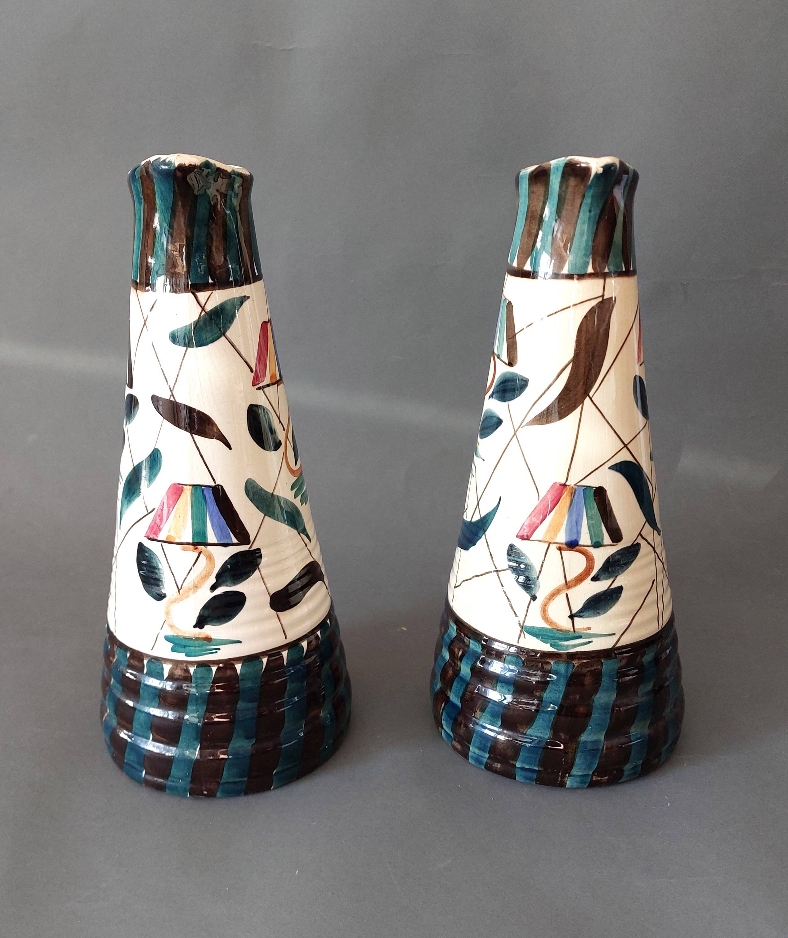 Pair of vases with handles made in Belgium 1950/1960.