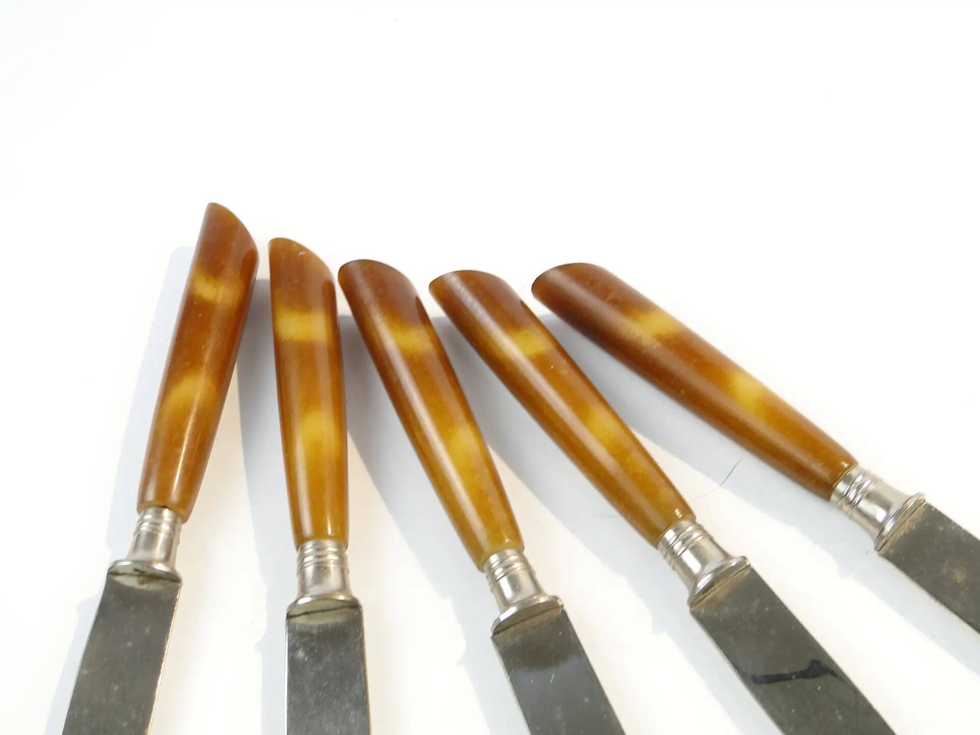 Set of knives, mid-century modern, brown bakelite, Sweden, 1950s