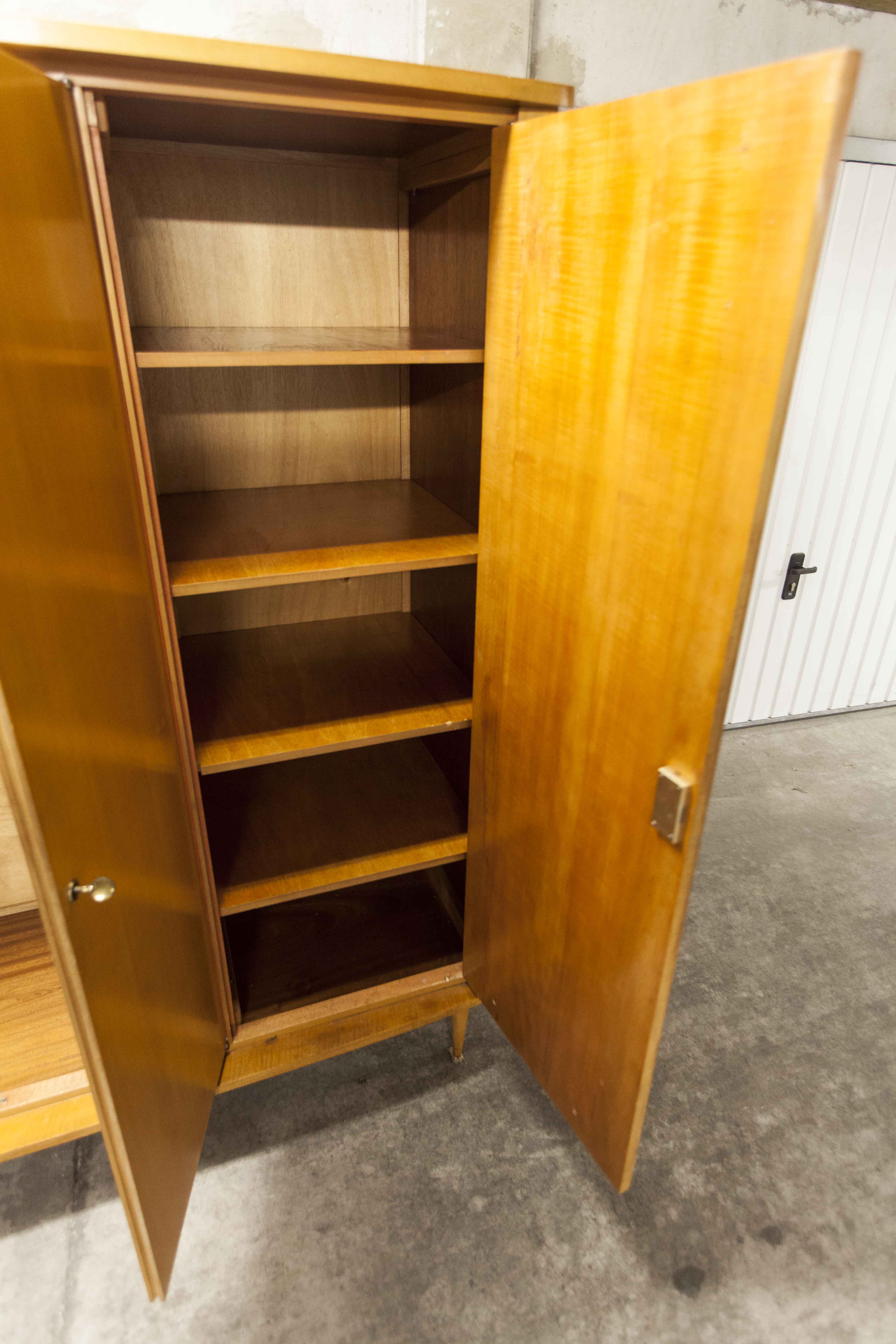 Scandinavian wardrobe 1960 honey color 4 doors L 205 cm