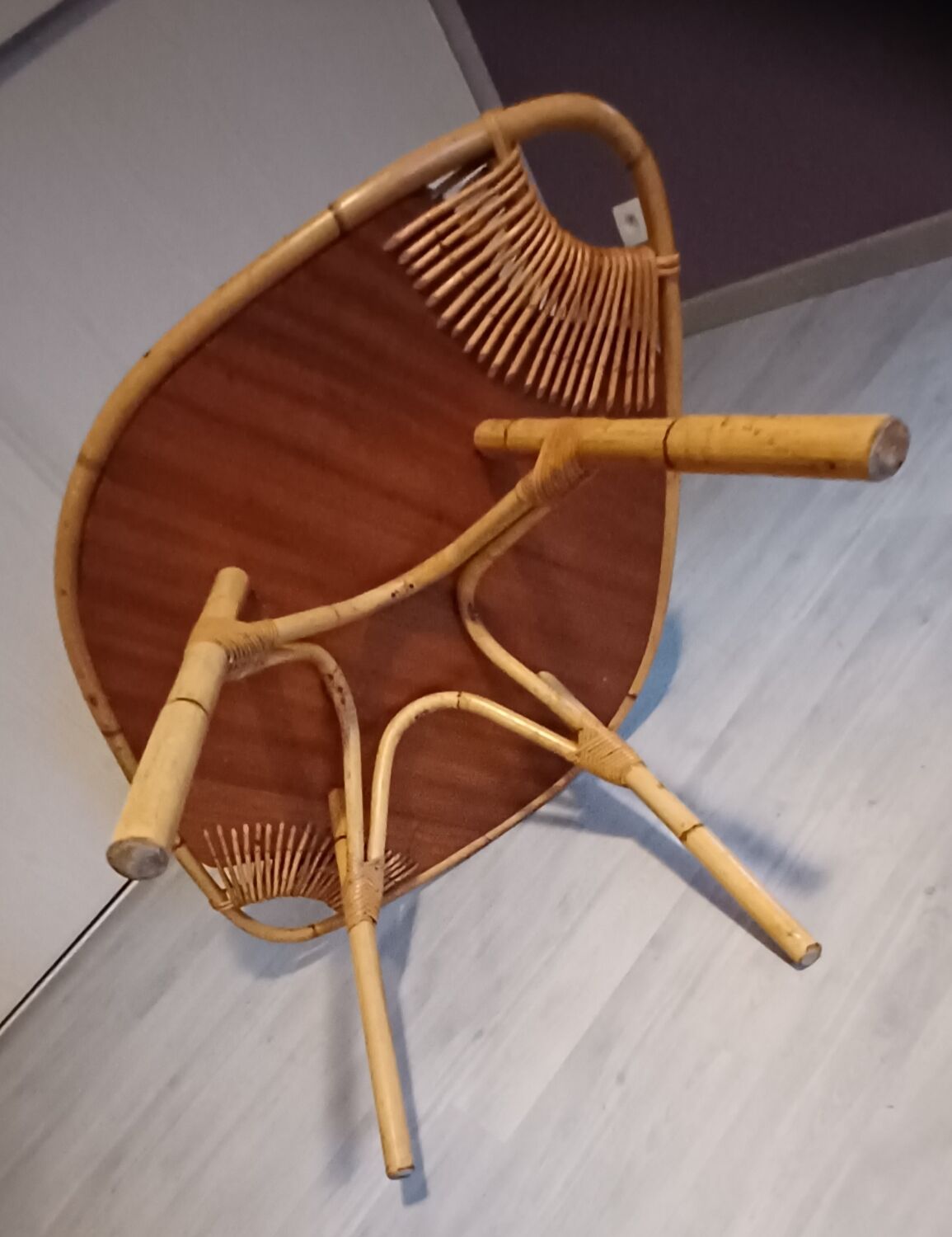 1960s rattan and wood coffee table
