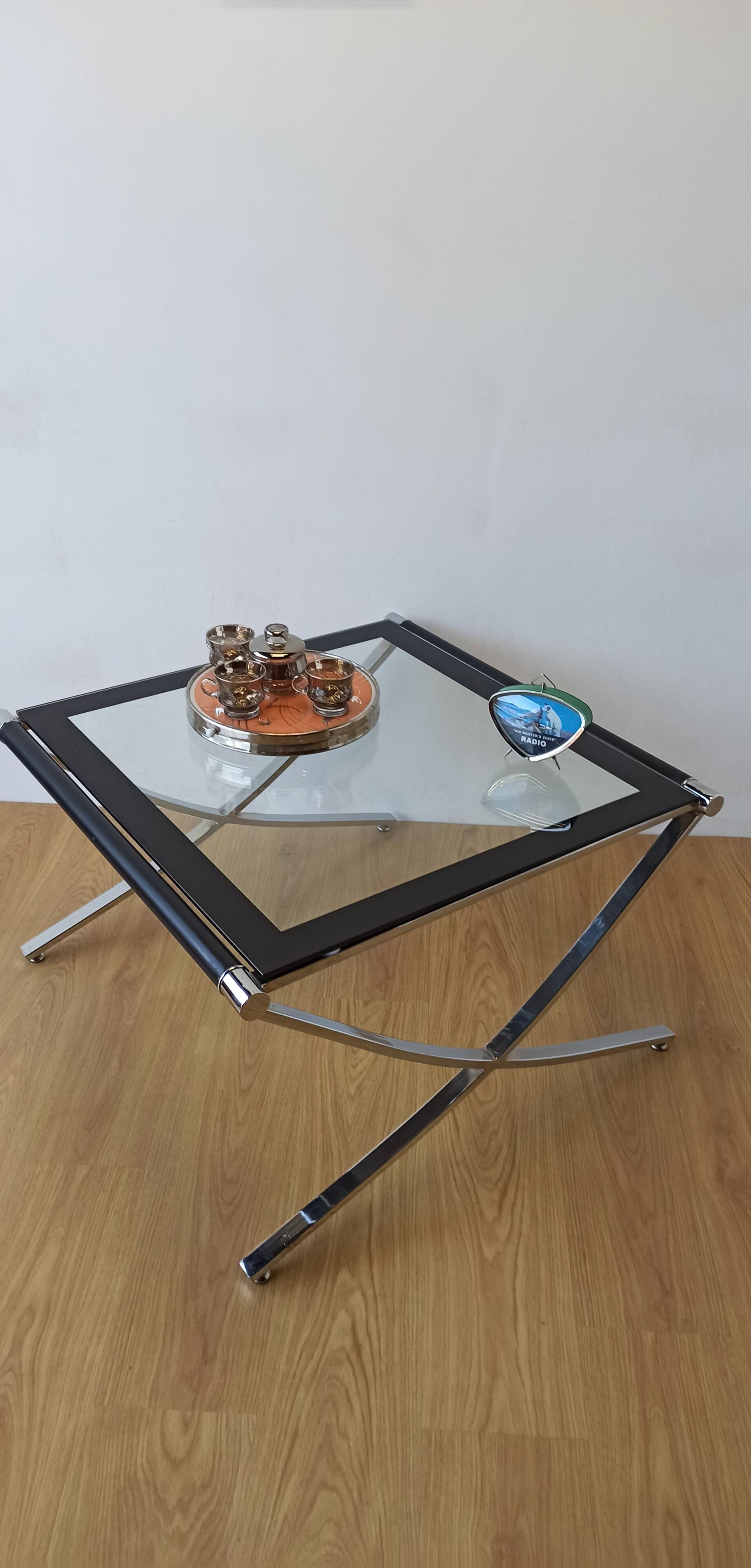 Chrome coffee table from the 1970s.