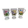 Mugs vintage en céramique ou mazagrans à anses décor fleurs bleu/rose/jaune e vert