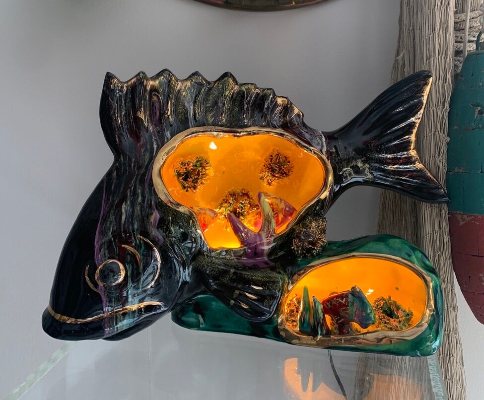 Lamp night light fish ceramic 1960