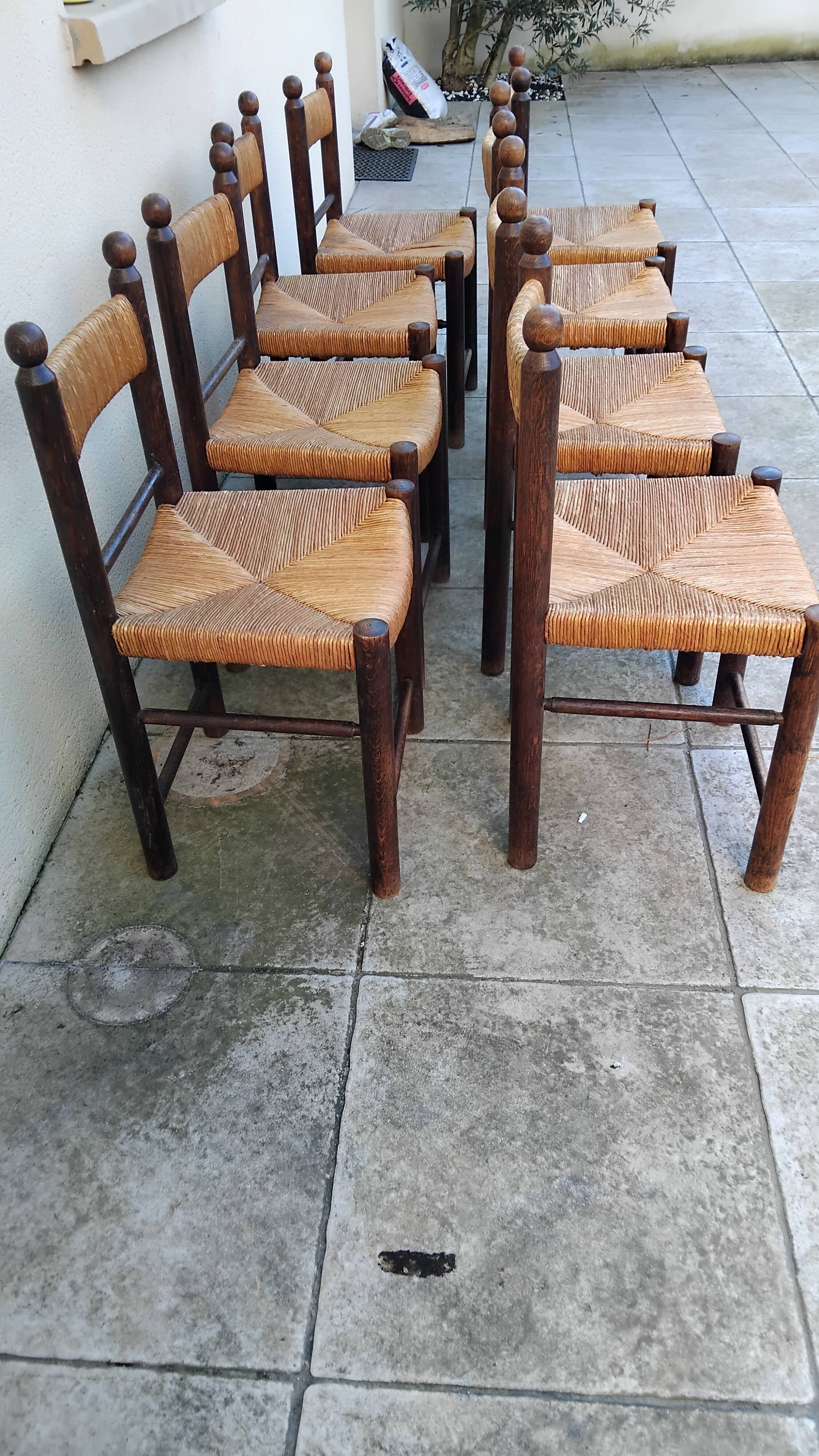 8 vintage straw chairs from the 1950s.