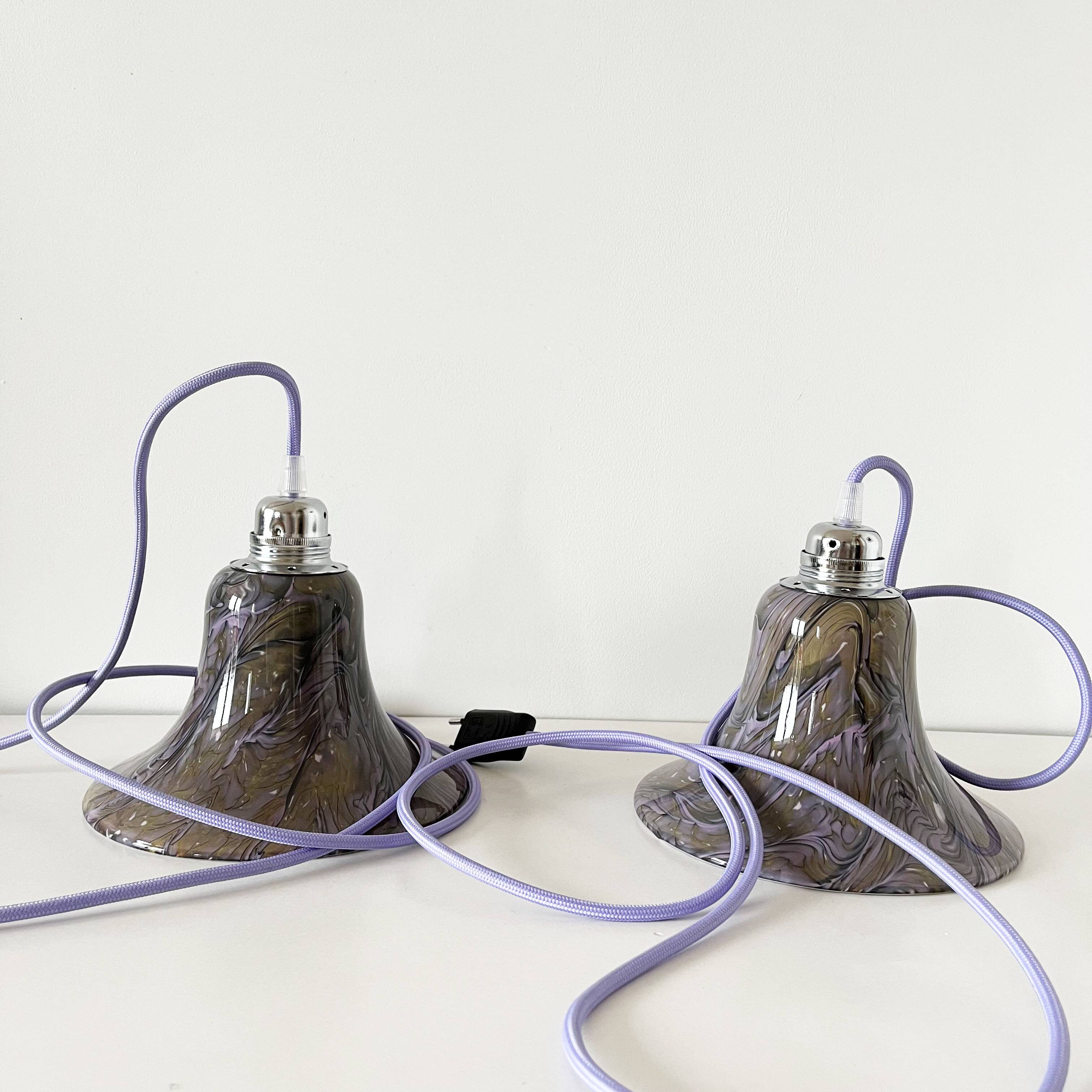 Pair of vintage purple opaline globe lamps