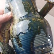 Old terracotta vase, pumpkin decoration, wood, to be identified