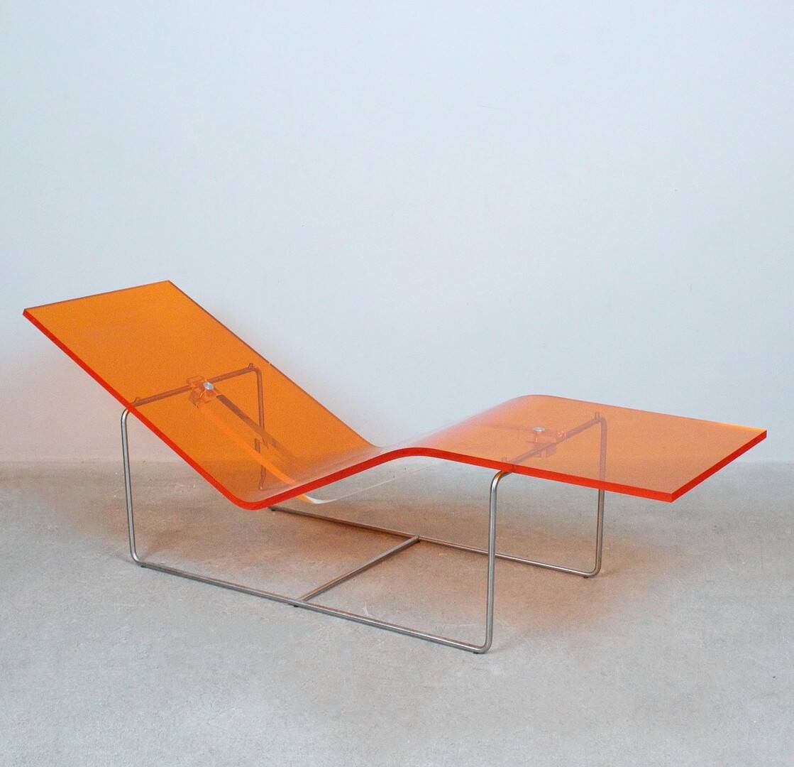 'Wave' chaise longue in orange plexiglass by Jean-Marie Massaud