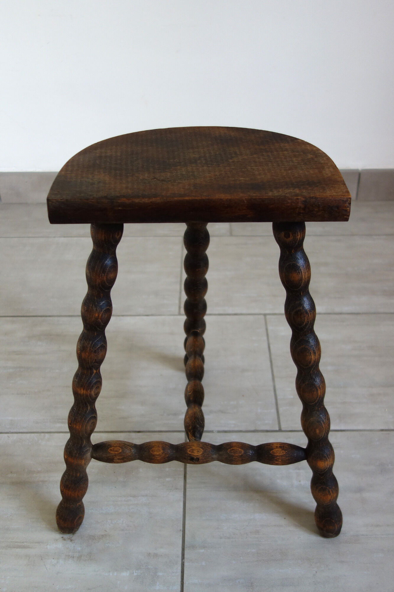 Wooden tripod stool half moon turned 60s