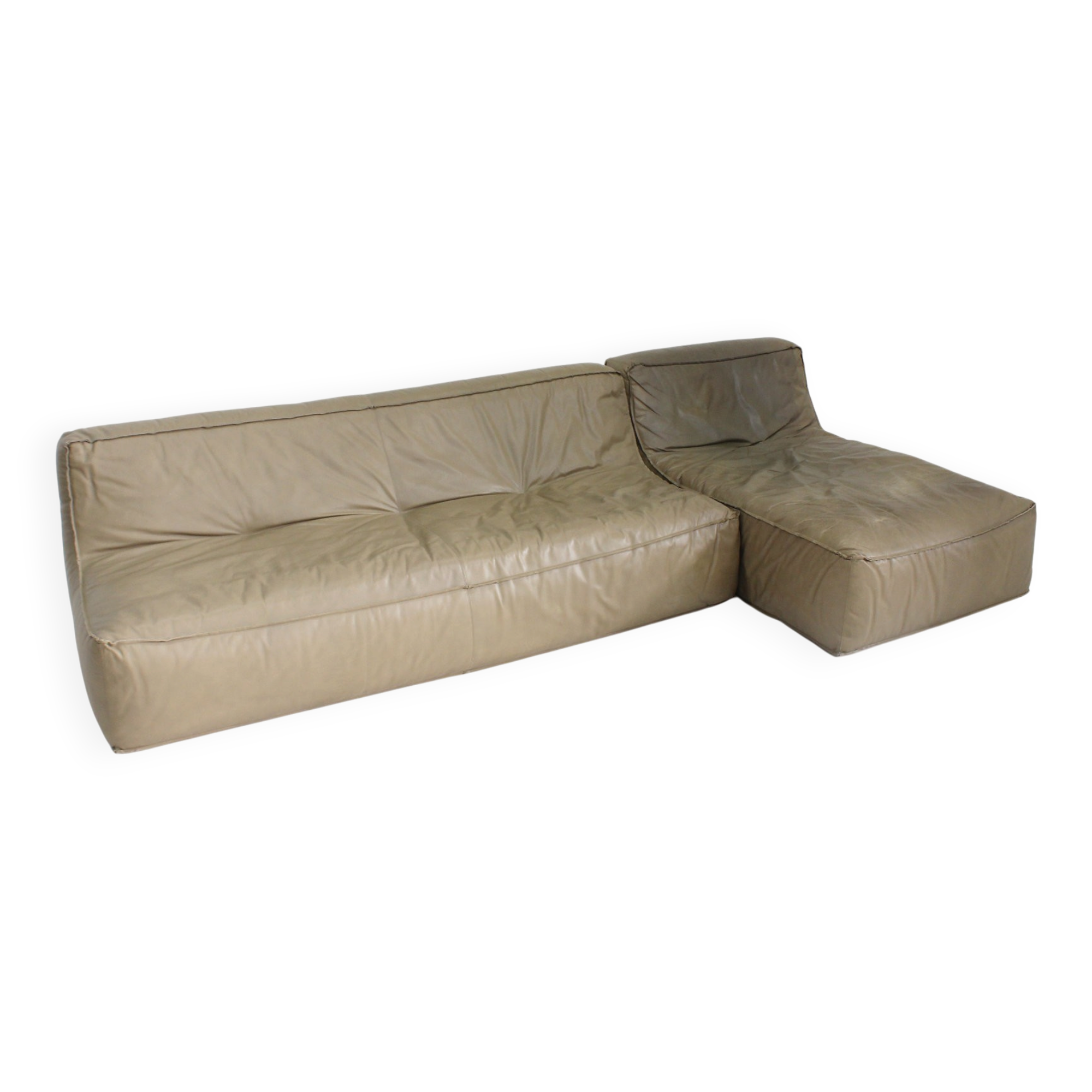 Vintage modular green leather sofa by Verzelloni Italy 1990s