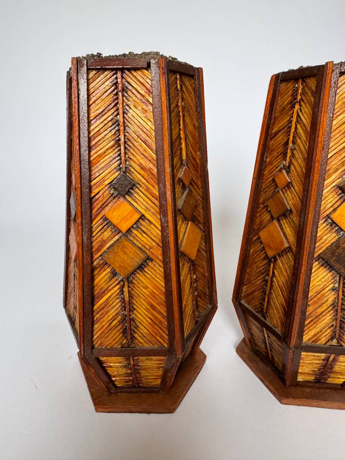 Vintage Mid Century Modern Handmade Tramp Art Matchstick & Geometric W