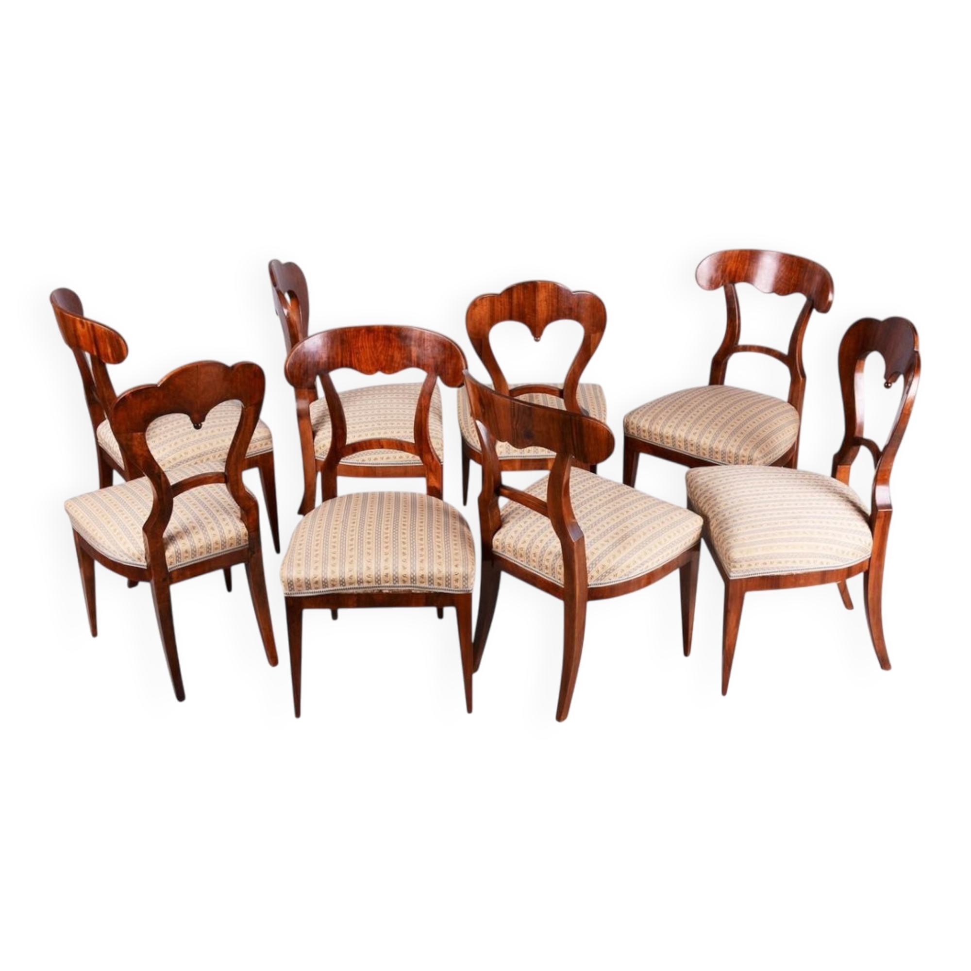 Biedermeier Chairs in Walnut, Austria, 1830s, Set of 8