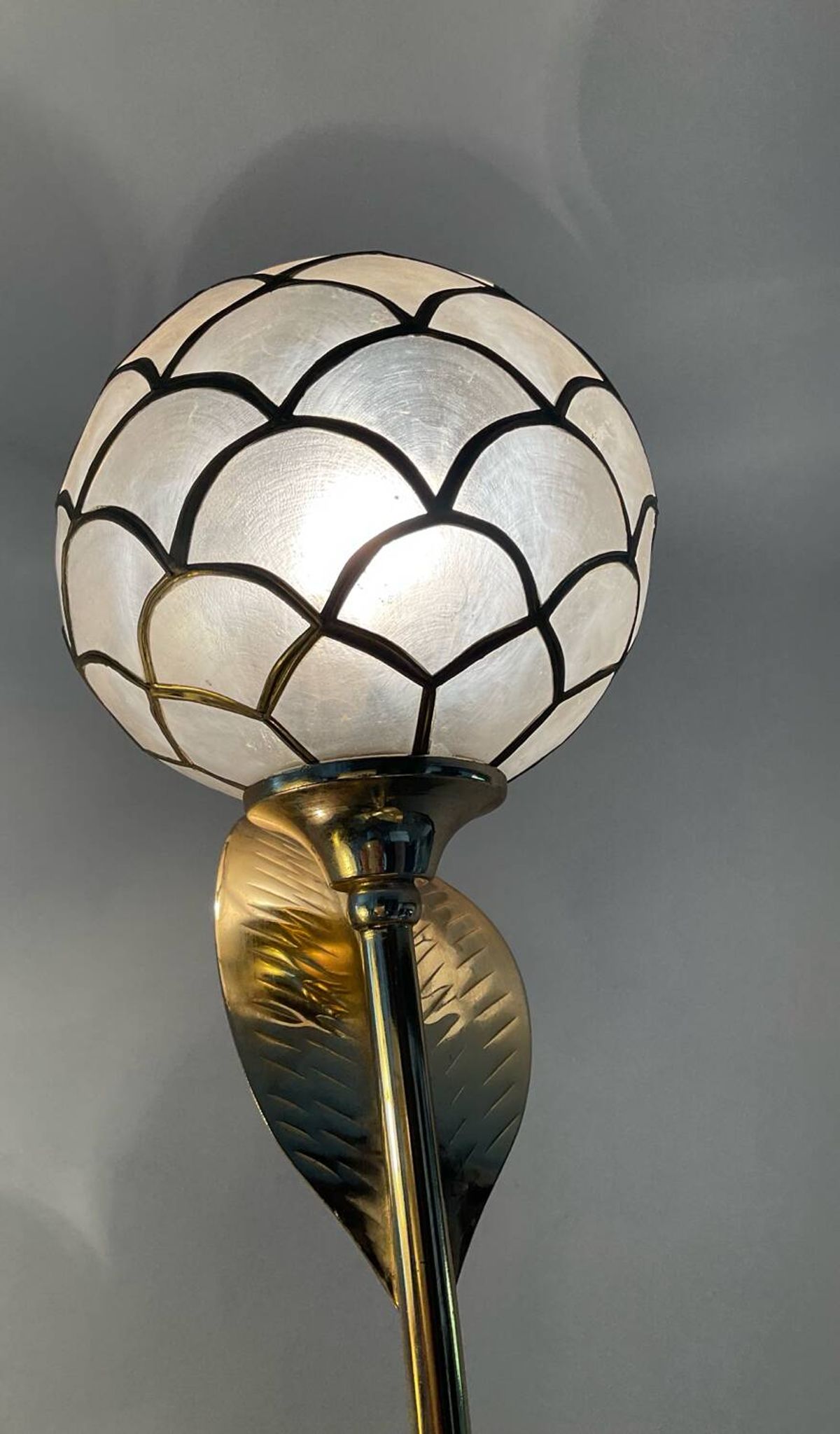 Vintage brass and mother-of-pearl floor lamp from the 70s