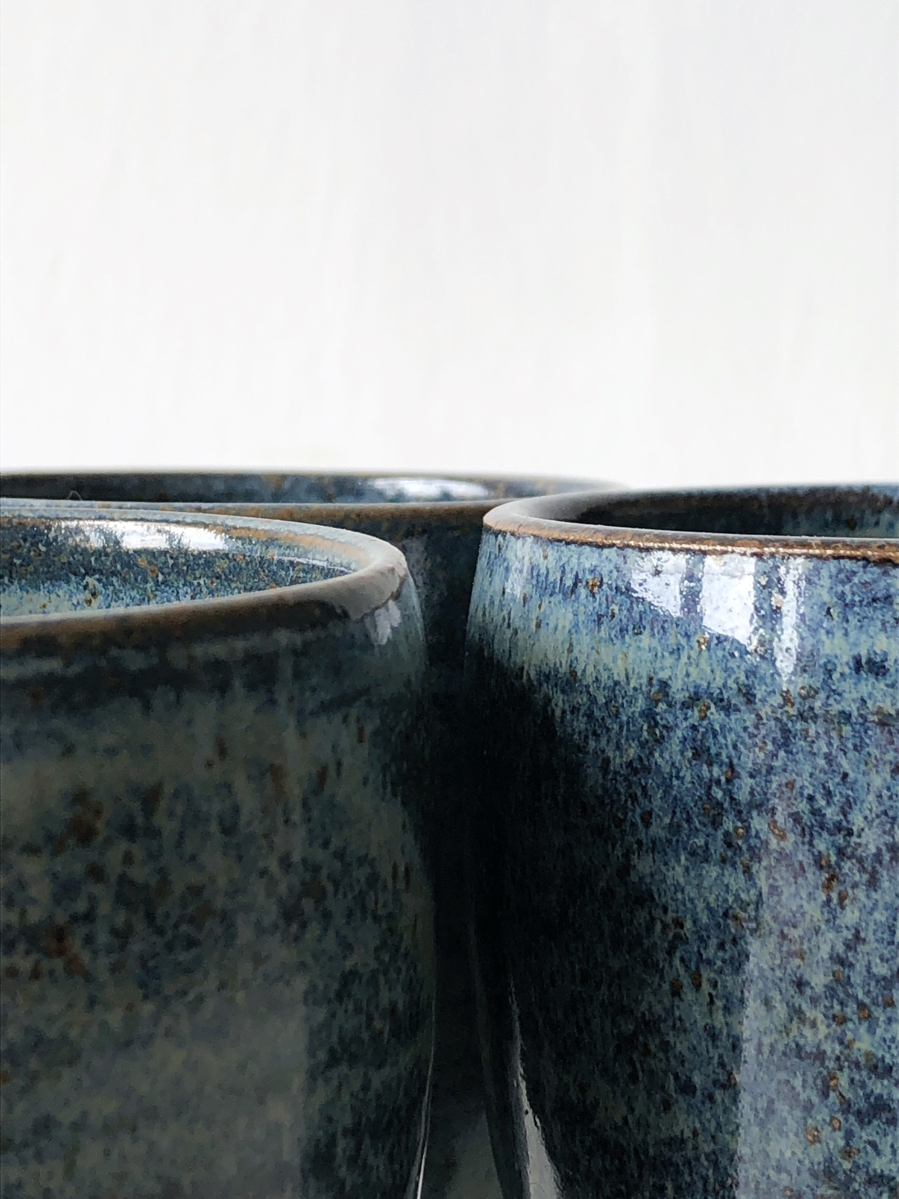 Set of 3 mazagrans / genuine stoneware cuts with bright bluish and glazed TBE shades