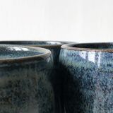 Set of 3 mazagrans / genuine stoneware cuts with bright bluish and glazed TBE shades