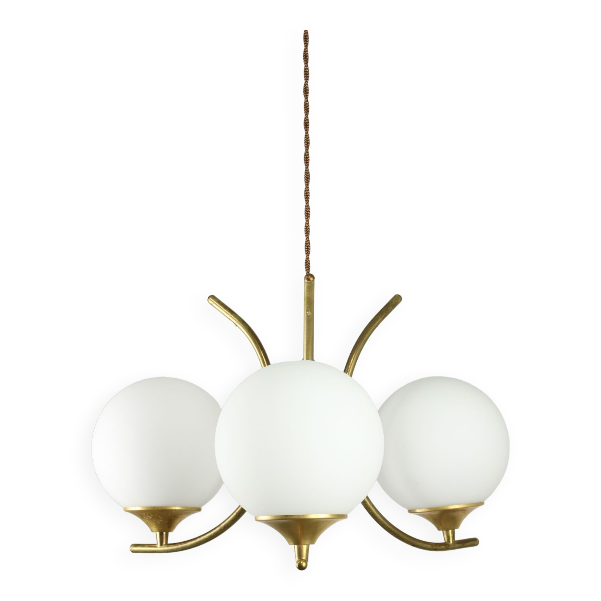 Mid century italian brass and opaline chandelier