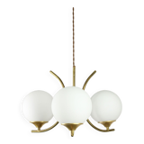 Mid century italian brass and opaline chandelier
