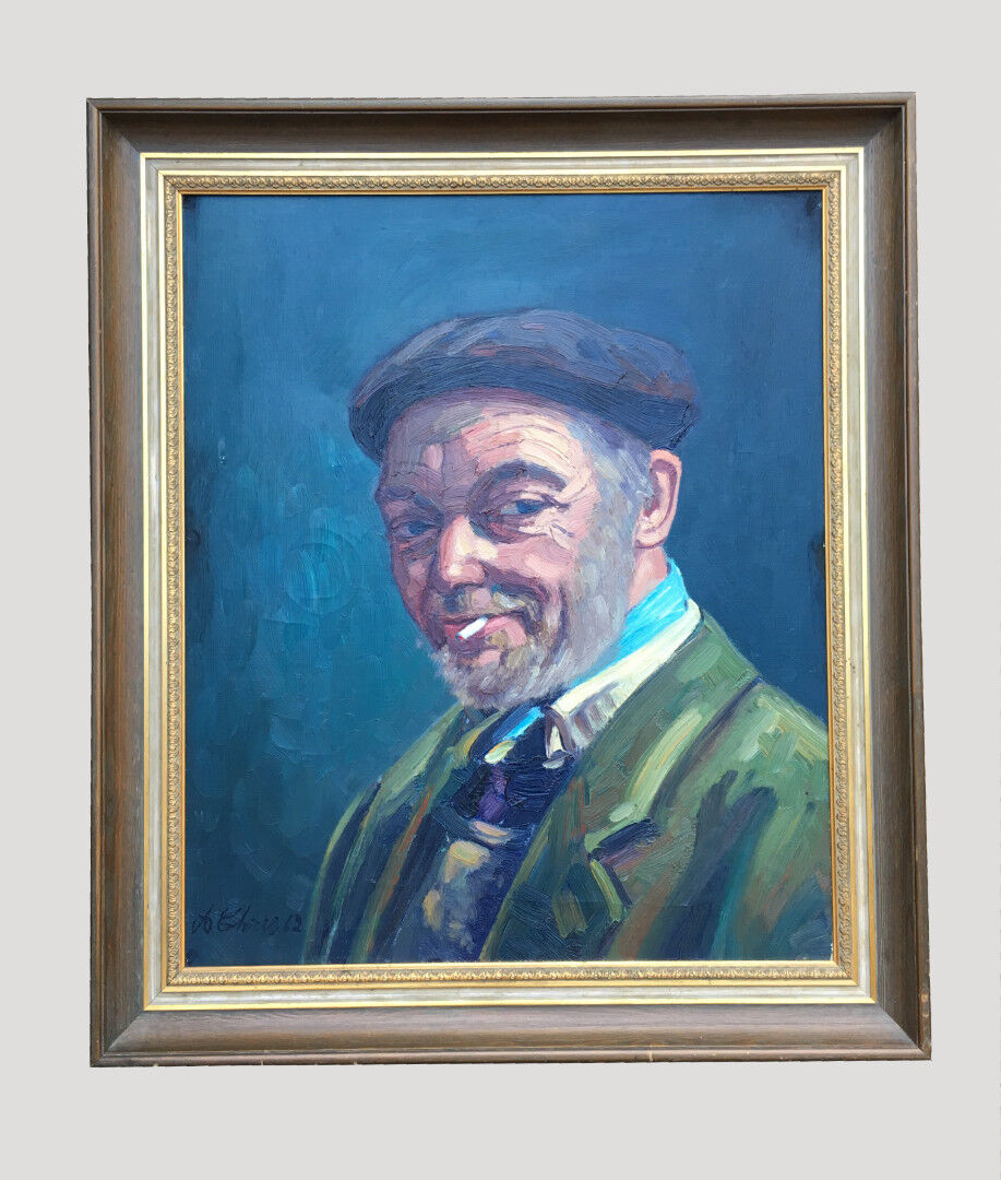 Oil on canvas french man portrait painting, signed by A. Chris, 1962