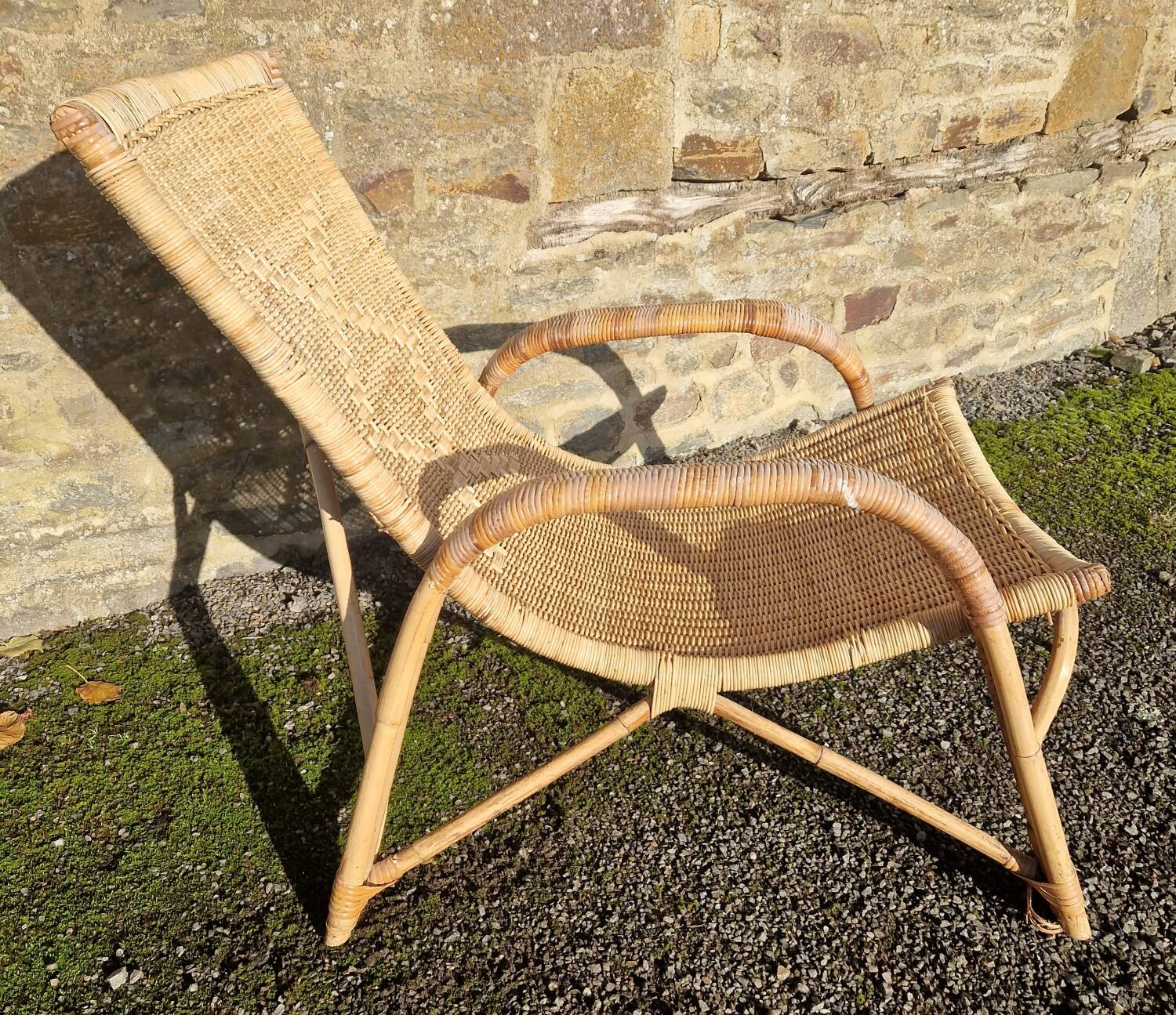Wicker rattan deck chair from the 70s/80s