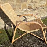 Chaise longue transat en osier rotin annèes 70/80
