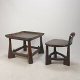 Ensemble de chaise et de table en bois du milieu du siècle, années 1950