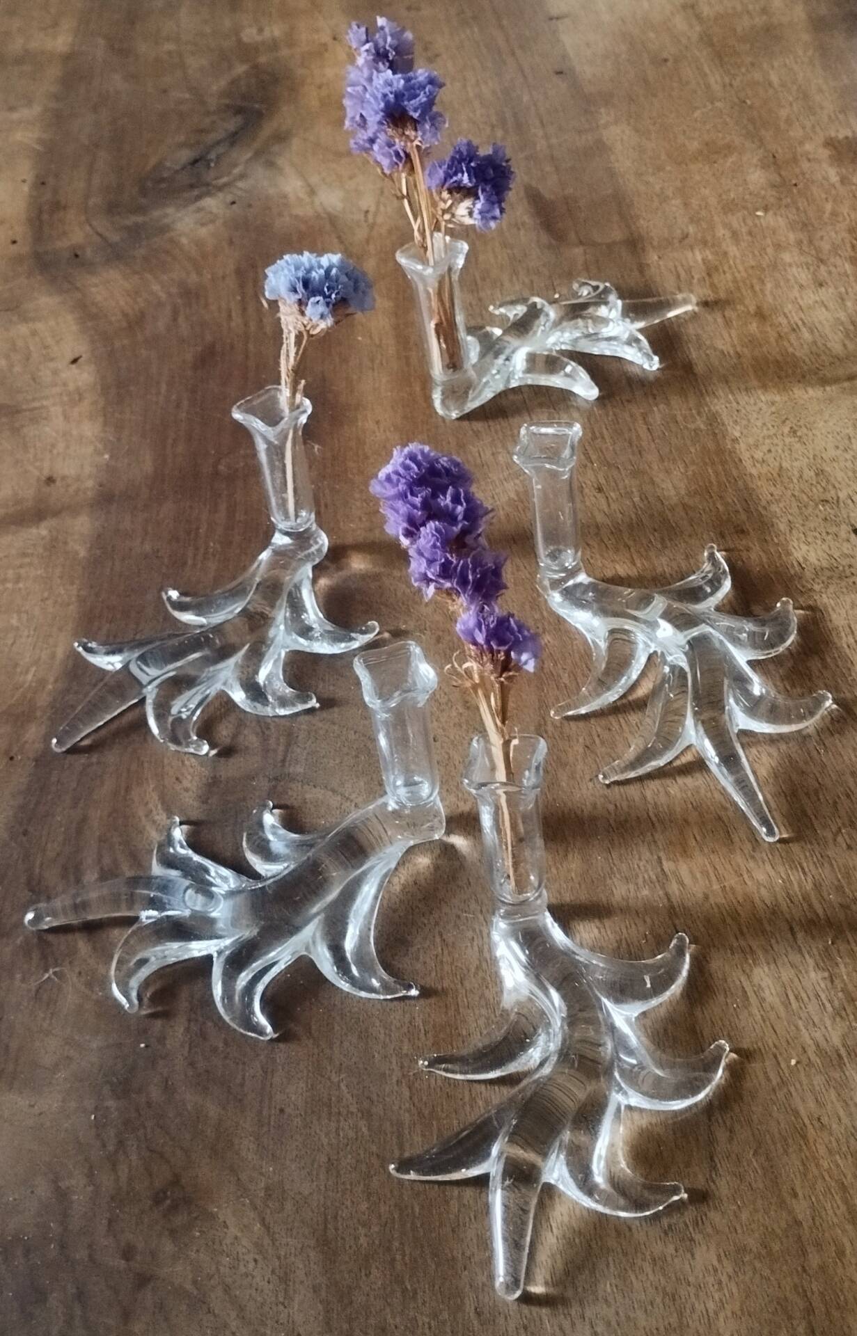 5 crystal knife rests with vases