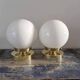 Set of two white opaline ball wall lights