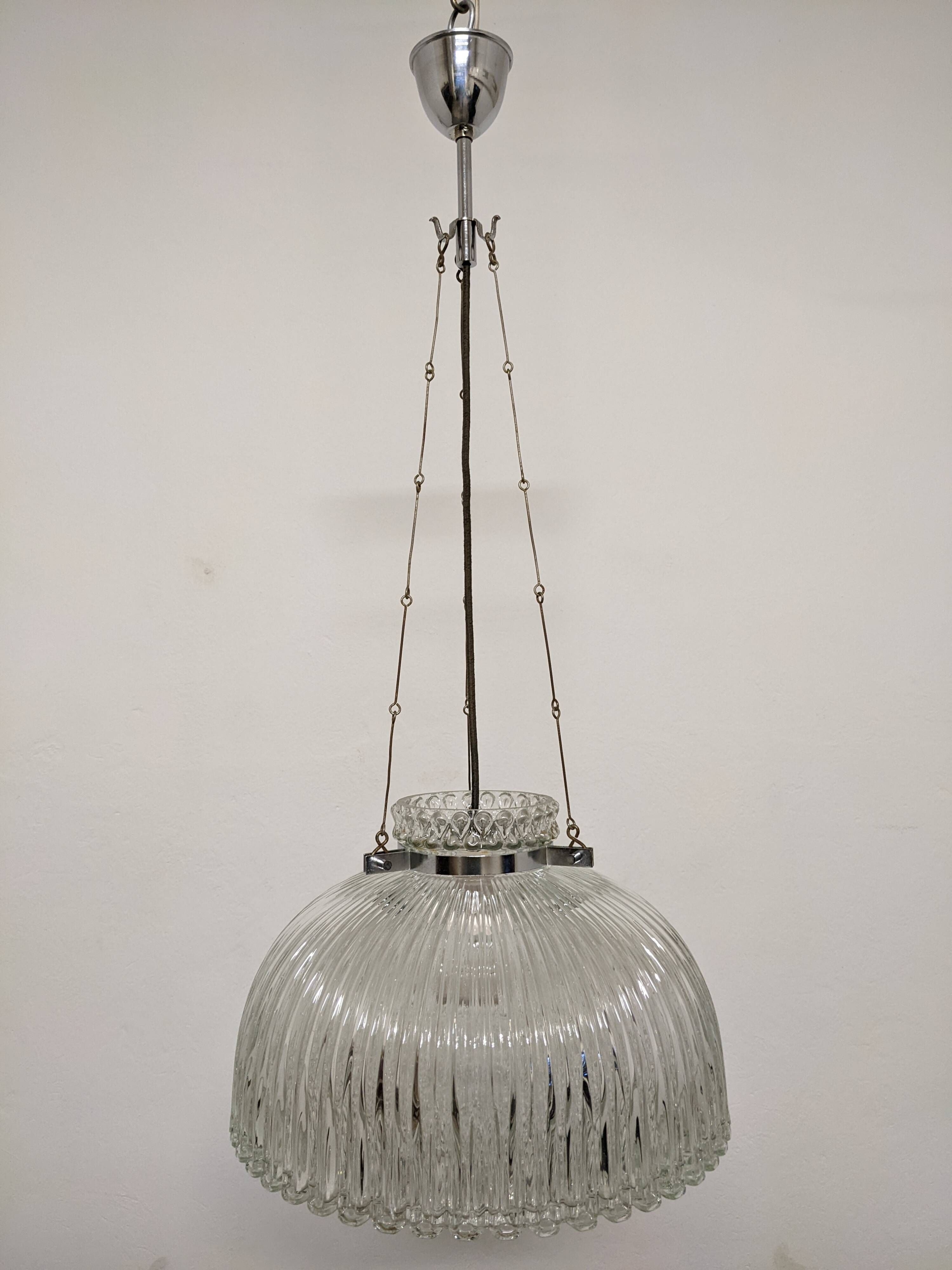 Italian XL dome pendant light in blown glass, 60s-70s