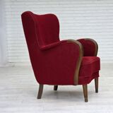 Fauteuil danois des années 1960, état d'origine, tissu en laine, pieds en bois de hêtre.