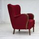 Fauteuil danois des années 1960, état d'origine, tissu en laine, pieds en bois de hêtre.