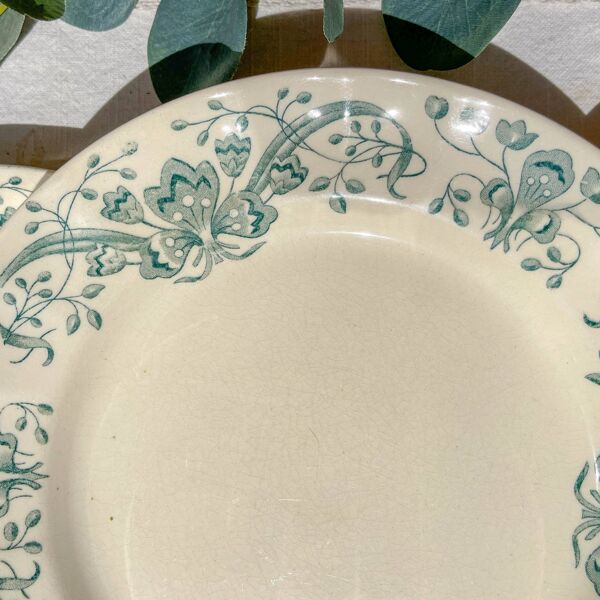 Lot de 6 Assiettes Plates Anciennes Terre de Fer ''Figuig'' – Longchamp XIXe