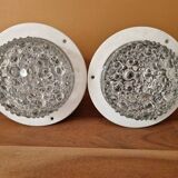 Pair of ceiling lights - Staff Leuchten - In aluminium and moulded glass with a bubble pattern.