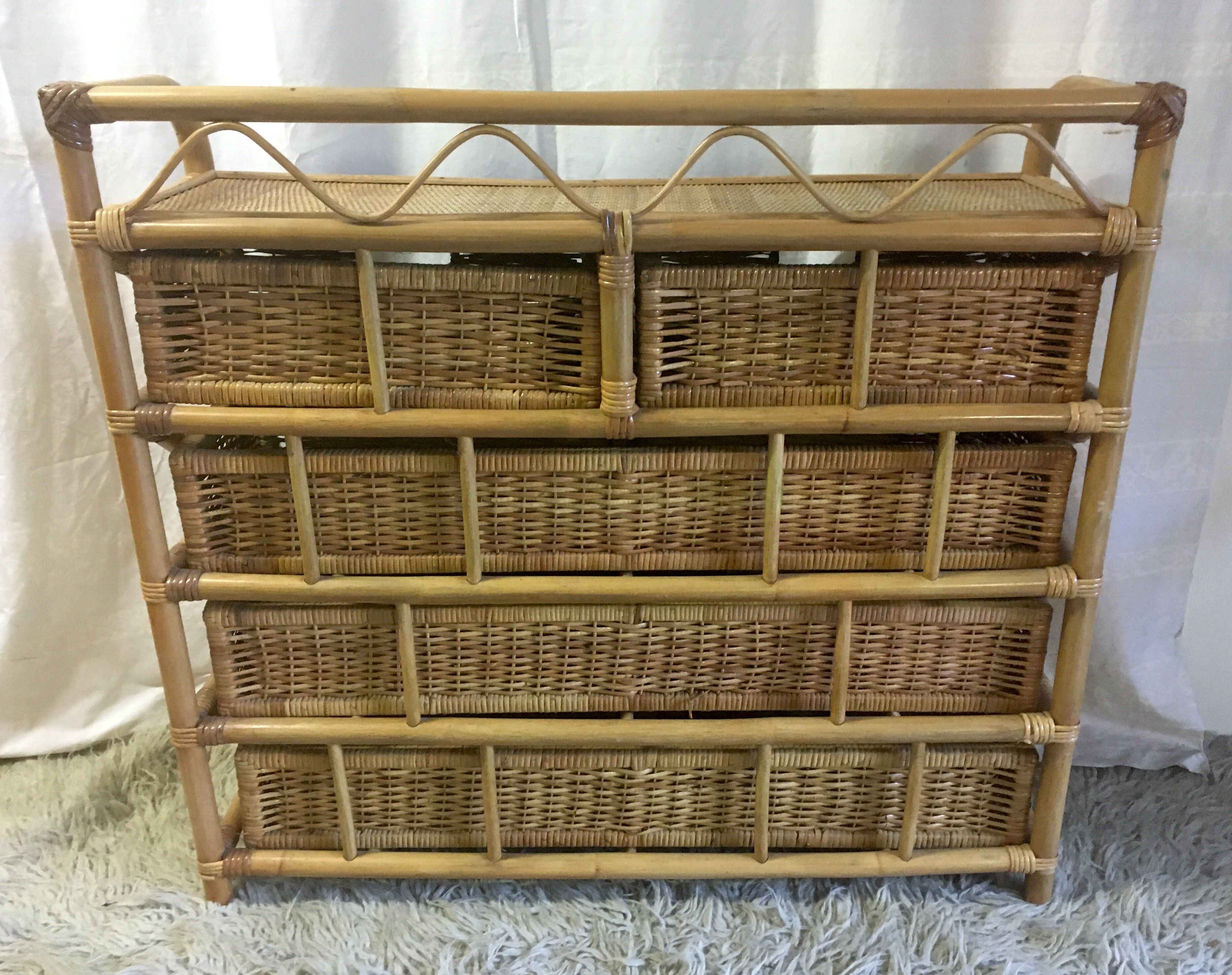 Dresser 5 rattan drawers - 70s