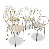 Set of 4 white wrought iron garden chairs, 1950s.
